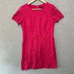 Ann Taylor Petite Pink Leaf Lace Sheath Dress Short Sleeve Scalloped Hem 2P